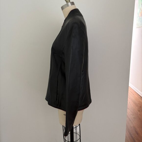 Pier Angelini Black Leather Jacket with Red Trim Size 40 - Picture 2 of 11